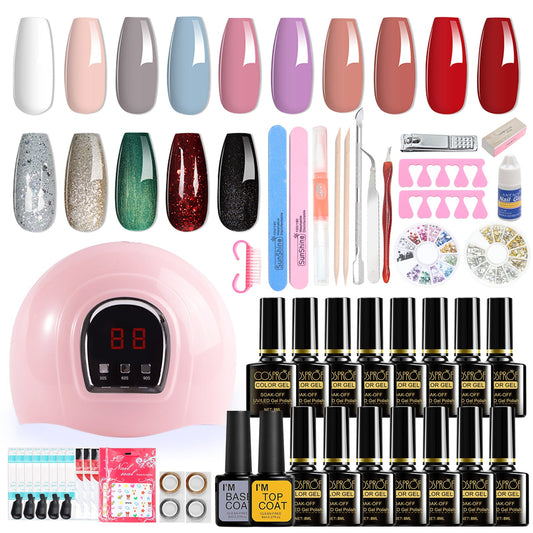 36W 18LED Nail Lamp Gel Nail Polish Starter Kit Manicure 15 Colors