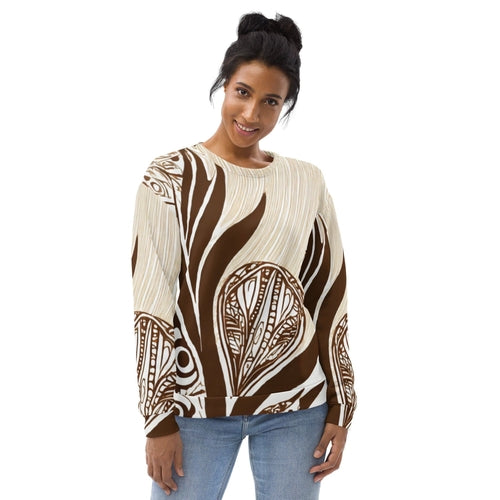 Graphic Sweatshirt For Women Floral Brown Line Art Print 93368