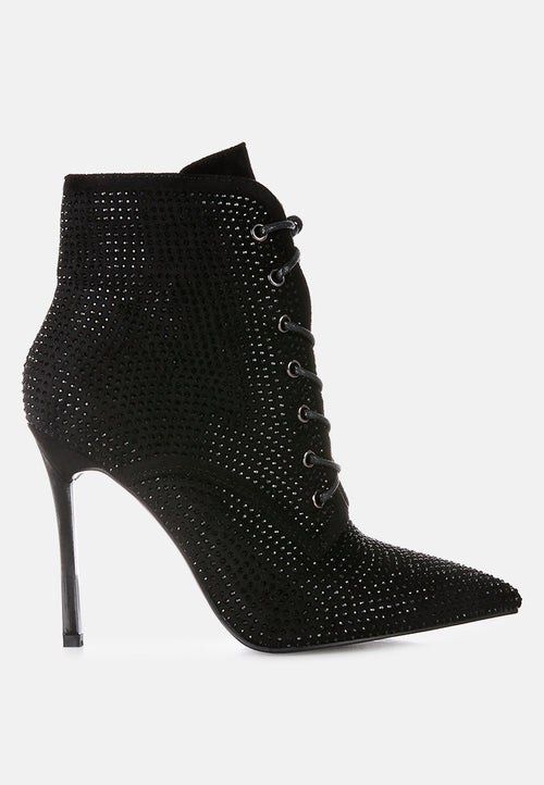 head on faux suede diamante ankle boots