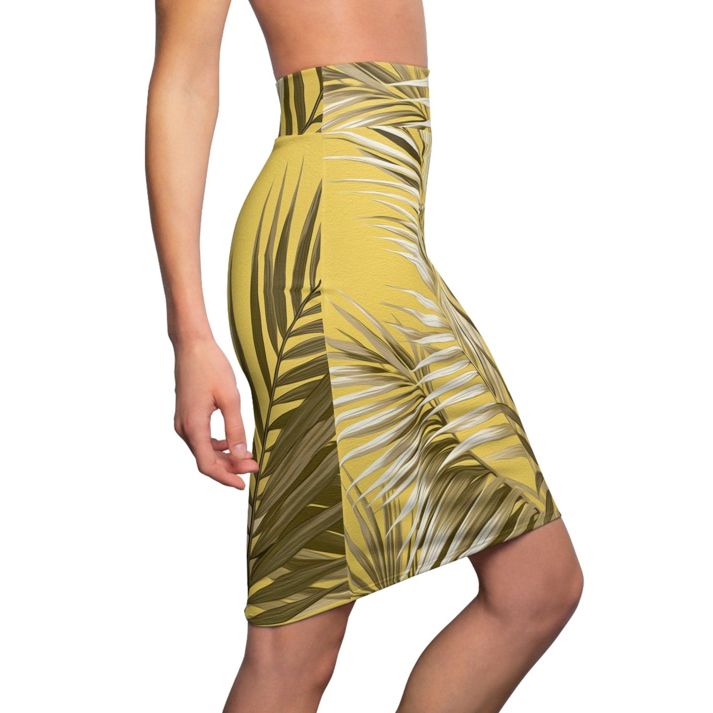 High Waist Womens Pencil Skirt - Contour Stretch - Palm Tree Brown And