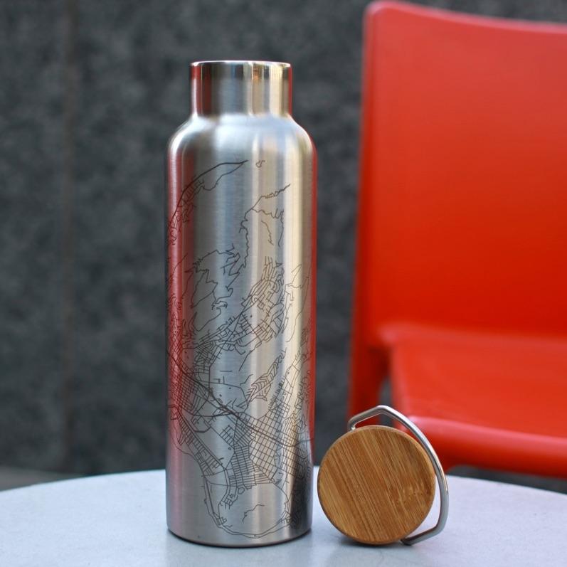 Indianapolis - Indiana Map Bottle with Bamboo Top in Matte Black