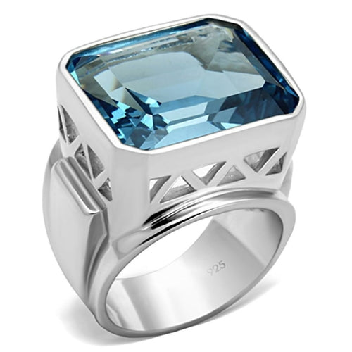 LOS669 - Silver 925 Sterling Silver Ring with Synthetic Spinel in Sea