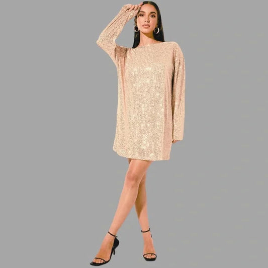 Preston & York Rosa Jewel Neck Long Blouson Sleeve Sequin Dress