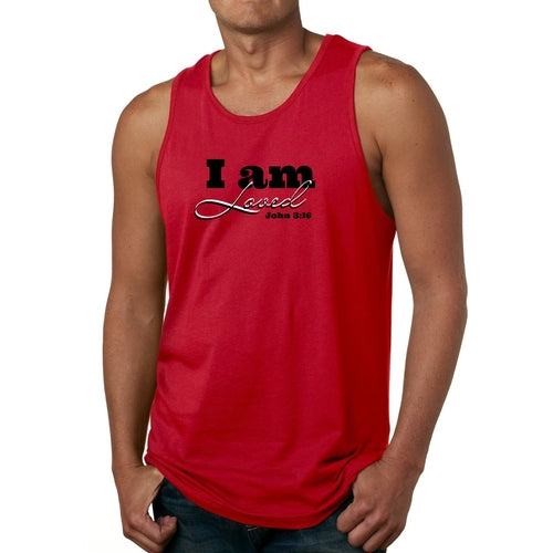 Mens Fitness Tank Top Graphic T-shirt i Am Loved - John 3:16 Black