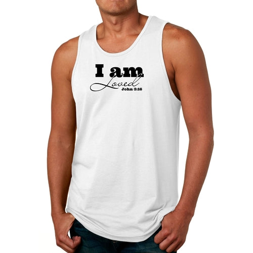 Mens Fitness Tank Top Graphic T-shirt i Am Loved - John 3:16 Black