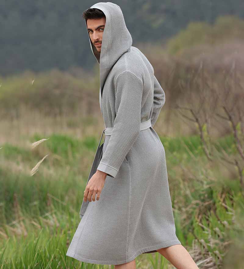 Men's Hooded Turkish Cotton Waffle Robe