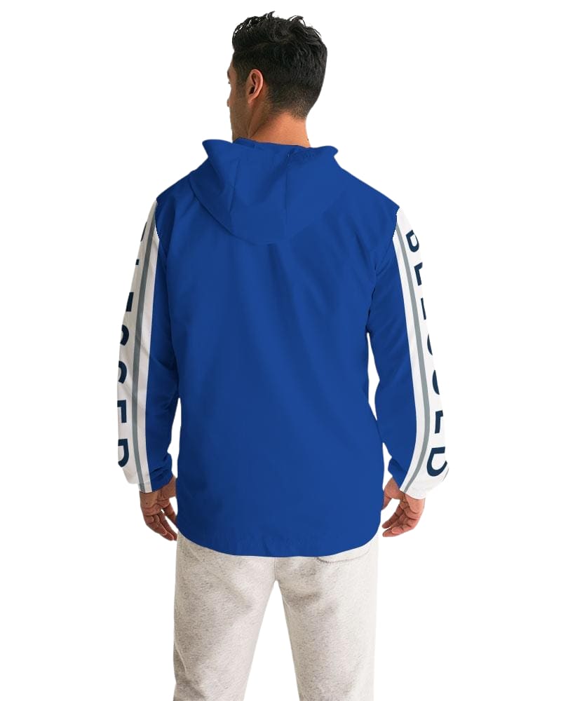 Mens Hooded Windbreaker - Blessed Sleeve Stripe Blue Water Resistant