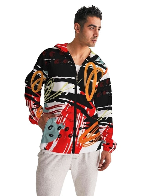 Mens Hooded Windbreaker - Multicolor Water Resistant Jacket - Ll4s0x