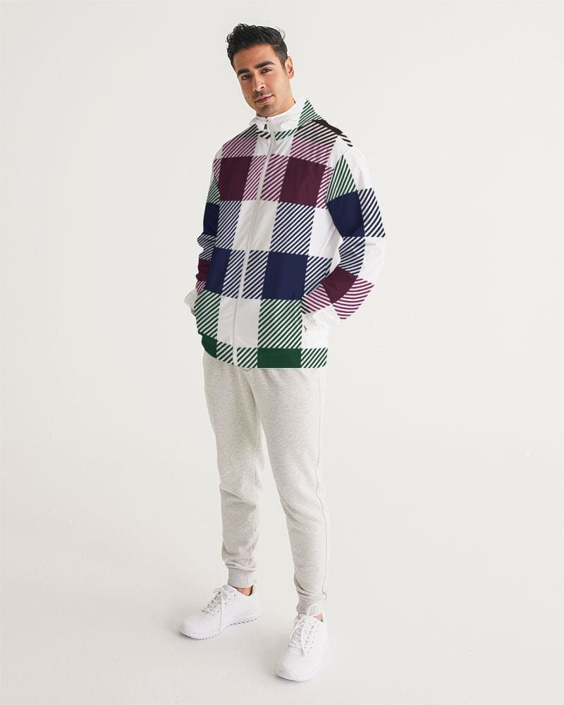 Mens Hooded Windbreaker, Multicolor Water Resistant Colorblock Plaid