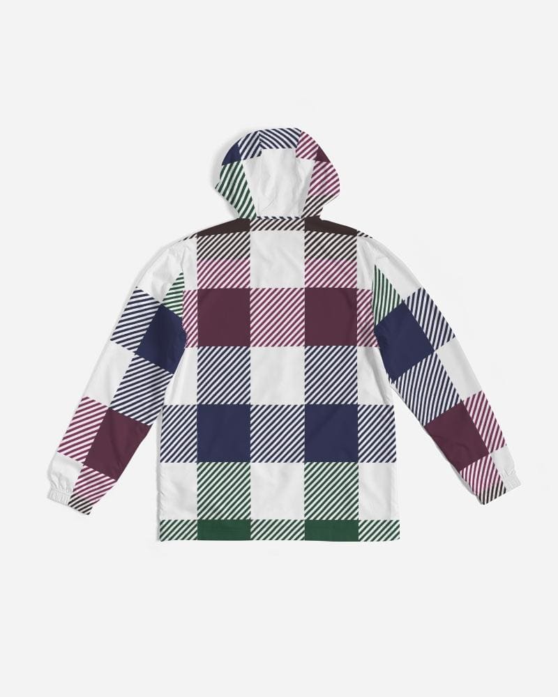 Mens Hooded Windbreaker, Multicolor Water Resistant Colorblock Plaid