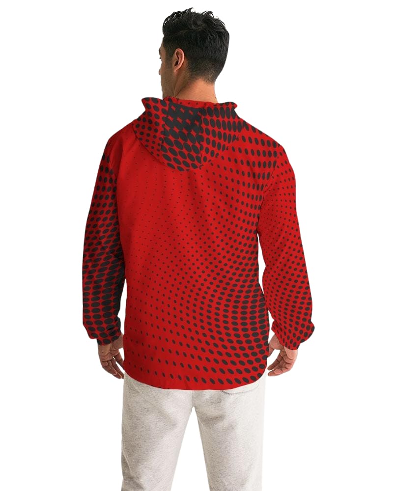 Mens Hooded Windbreaker, Red Polka Dot Water Resistant Jacket - Jjww0x