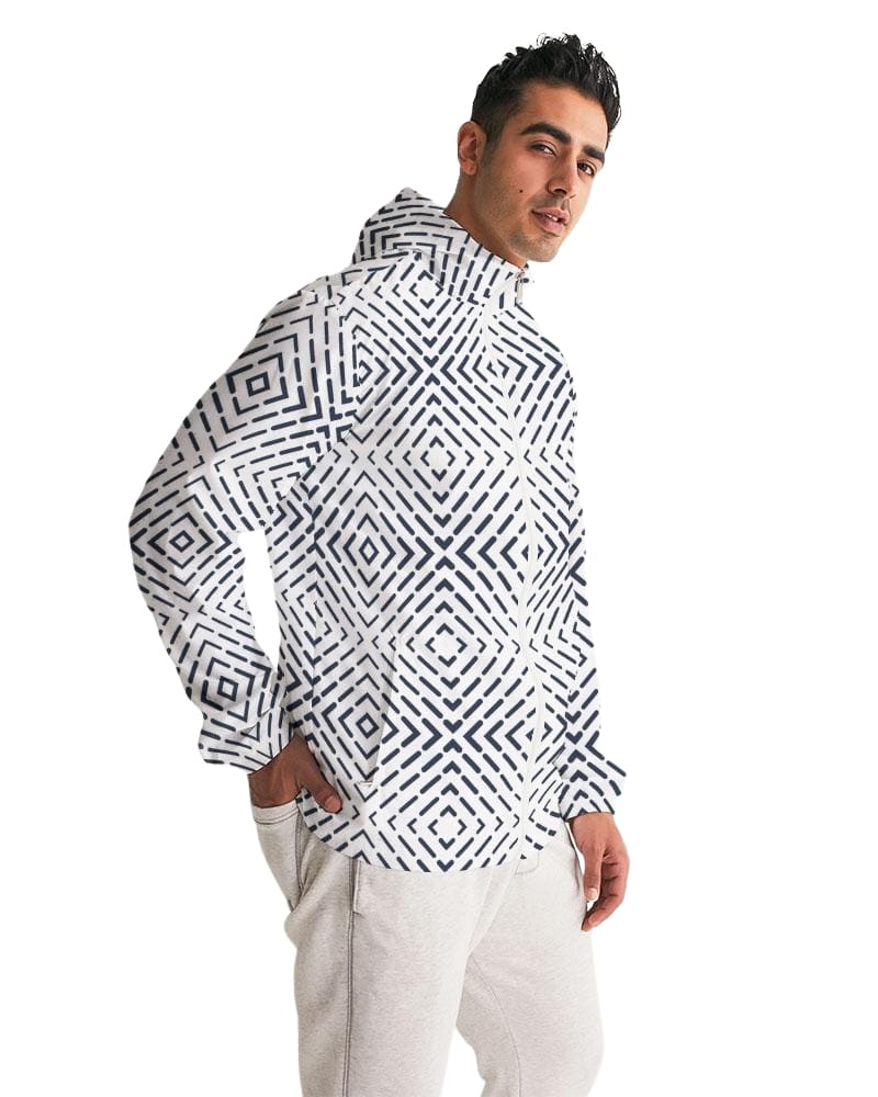 Mens Hooded Windbreaker - White Casual/sports Water Resistant Jacket -