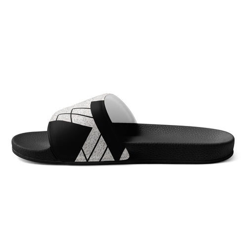 Mens Slide Sandals, Black And White Ash Grey Triangular Colorblock