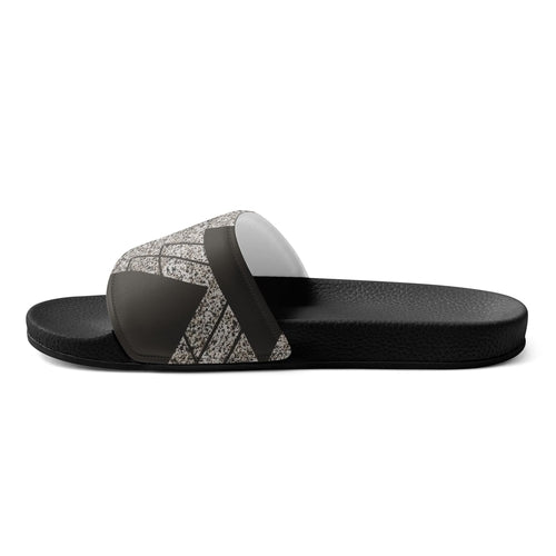 Mens Slide Sandals, Brown And White Triangular Colorblock