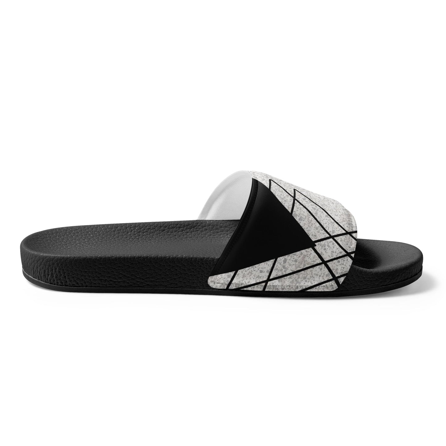 Mens Slide Sandals, Black And White Ash Grey Triangular Colorblock