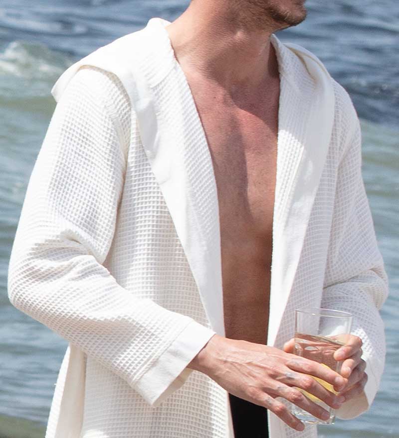 Men's Hooded Turkish Cotton Waffle Robe