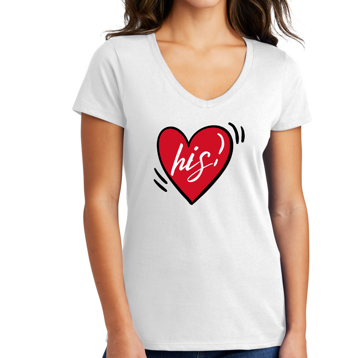 Womens V-neck Graphic T-shirt, Say It Soul His Heart, Couples