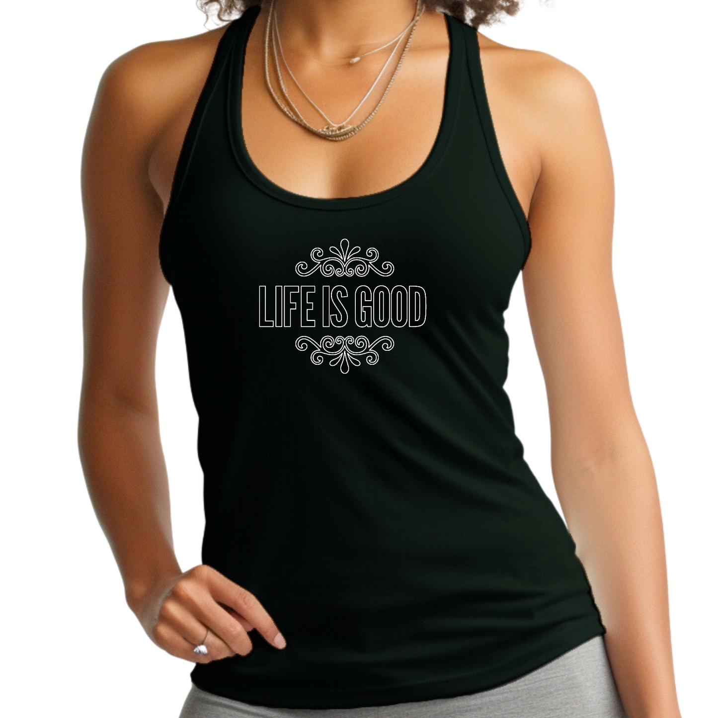 Womens Fitness Tank Top Graphic T-shirt Life Is Good Word Art