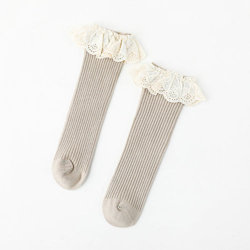 Baby Girl Solid Color Mesh Patched Design Princess Socks