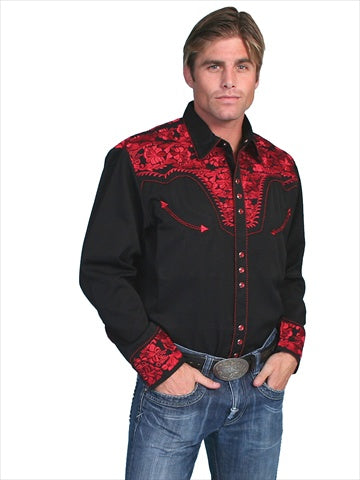 Scully P-634-CRI-L Mens Western Shirt - Crimson- Large