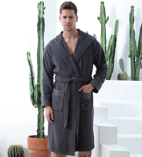 Men's Luxury Turkish Cotton Terry Cloth Robe with Hood