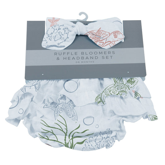 Turtles Ruffle Bamboo Bloomer Headband Set