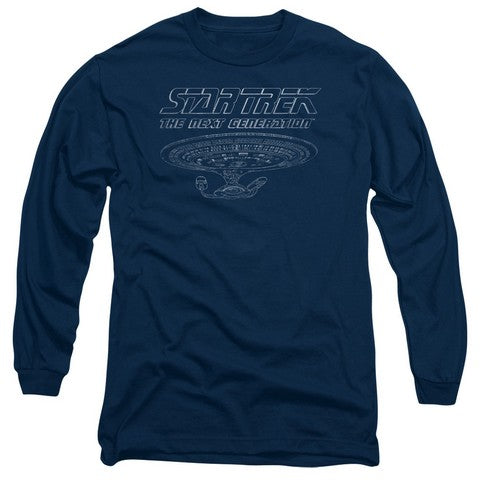 Trevco Star Trek-Tng Enterprise - Long Sleeve Adult 18-1 Tee - Navy- S