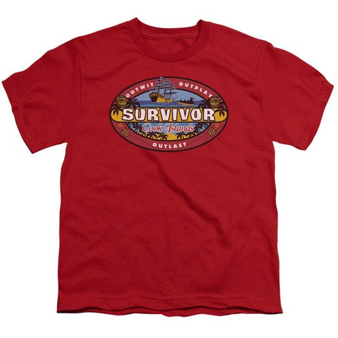 Trevco Survivor-Cook Islands - Short Sleeve Youth 18-1 Tee - Red- Larg