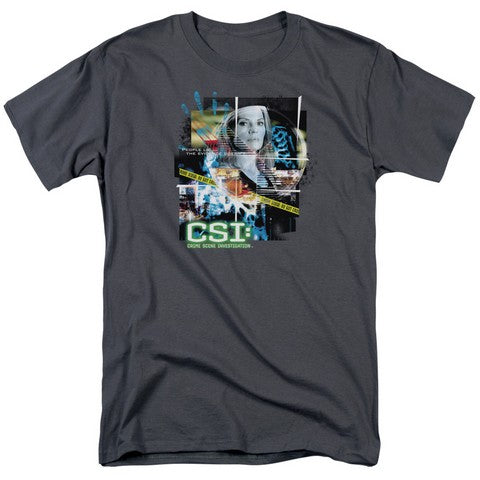 Trevco Csi-Evidence Collage - Short Sleeve Adult 18-1 Tee - Charcoal-