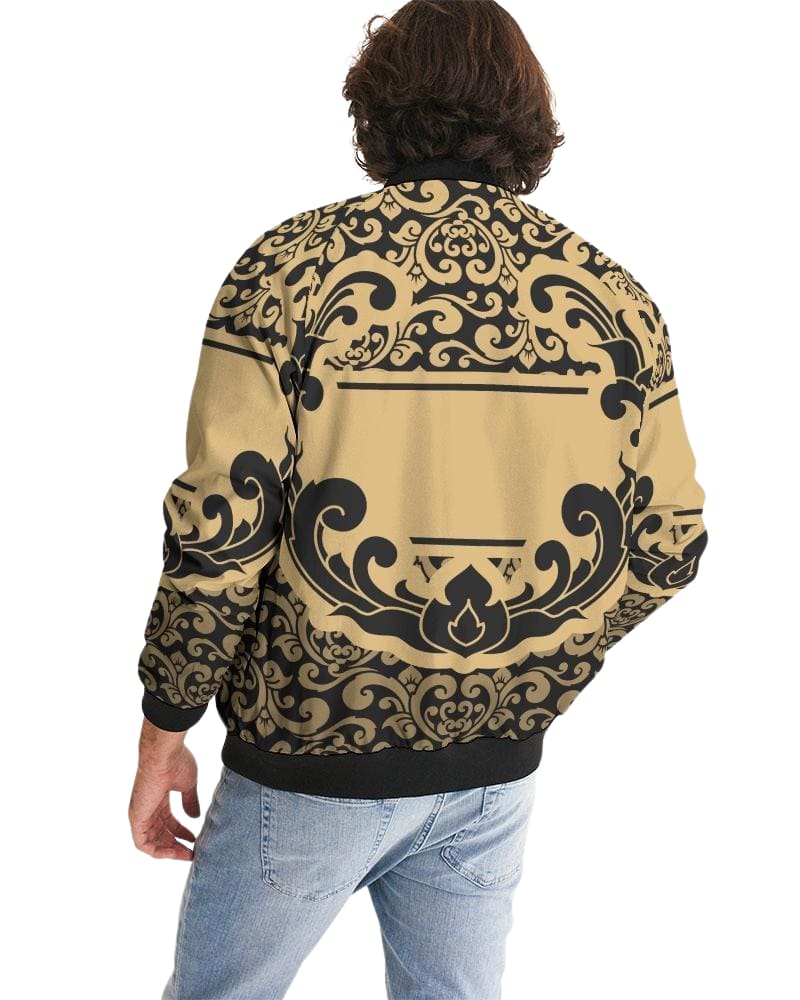 Bomber Jacket For Men, Black And Beige Vintage Pattern