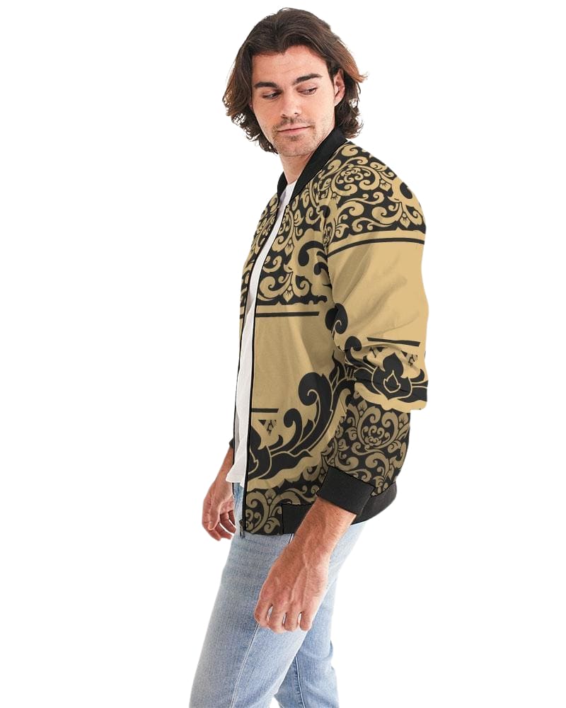 Bomber Jacket For Men, Black And Beige Vintage Pattern