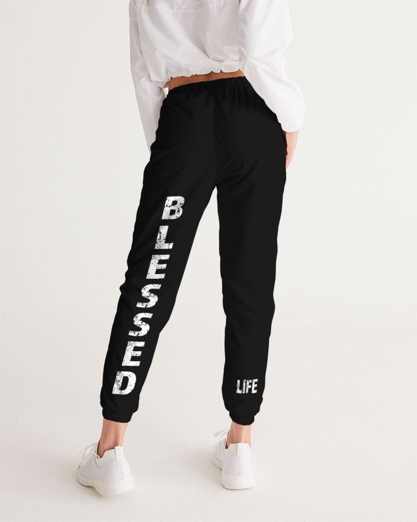 Womens Track Pants - Black & White Blessed Graphic Sports Pants