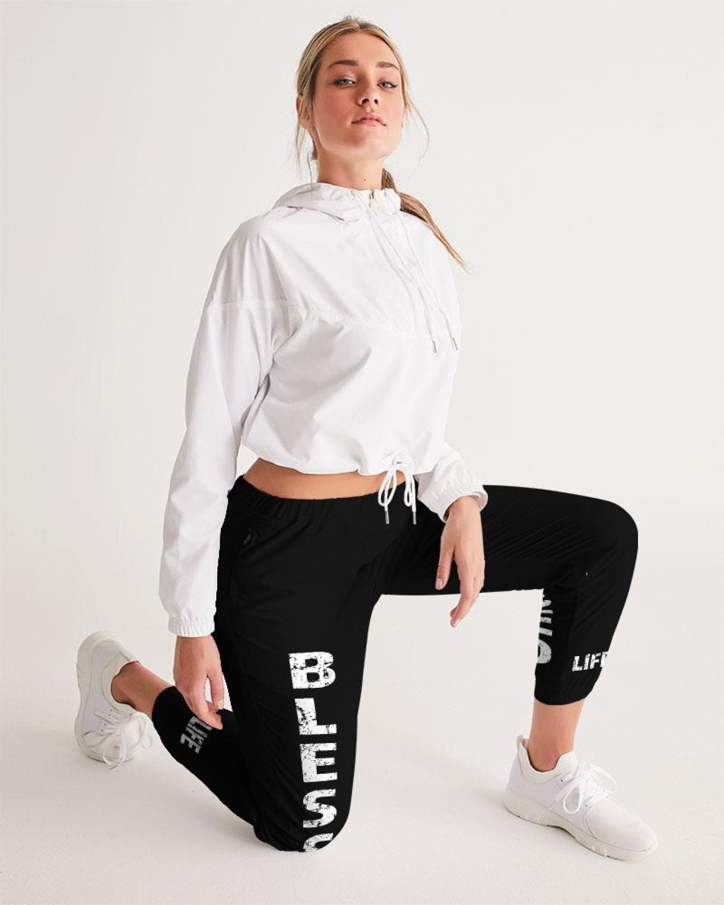 Womens Track Pants - Black & White Blessed Graphic Sports Pants