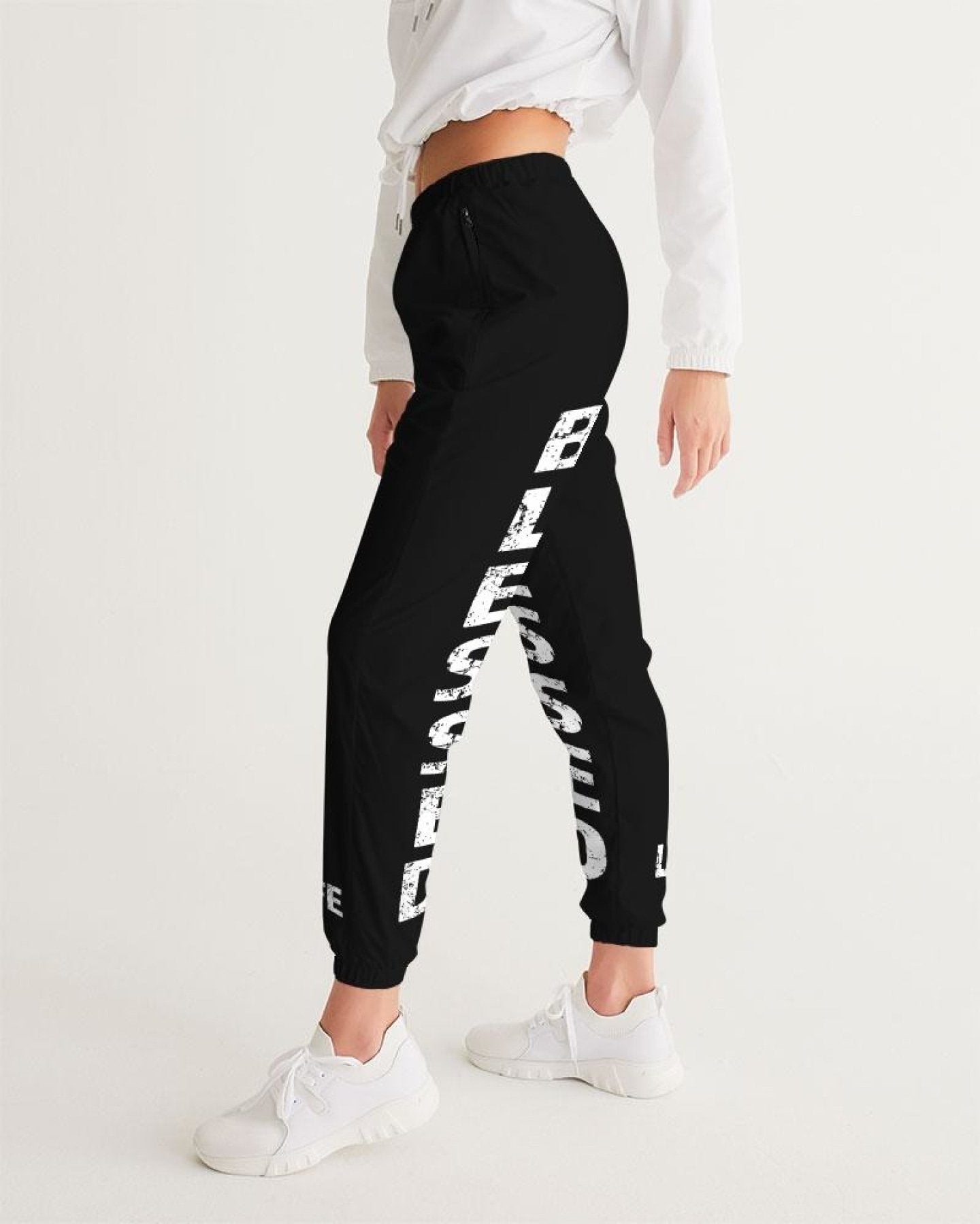 Womens Track Pants - Black & White Blessed Graphic Sports Pants