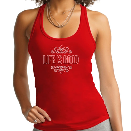 Womens Fitness Tank Top Graphic T-shirt Life Is Good Word Art