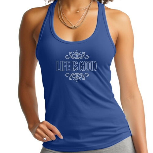 Womens Fitness Tank Top Graphic T-shirt Life Is Good Word Art