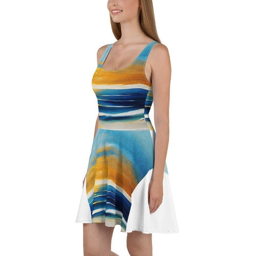 Womens Skater Dress, Blue Ocean Golden Sunset Print 3