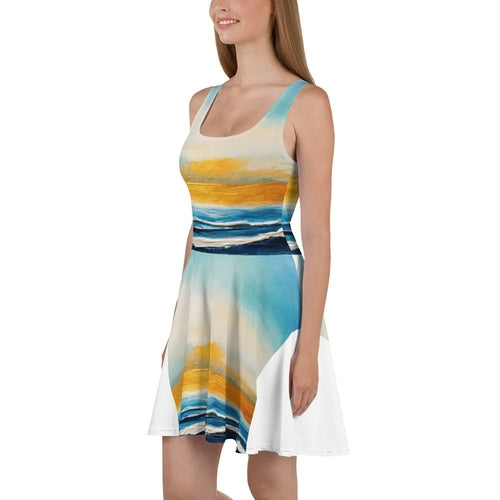 Womens Skater Dress, Blue Ocean Golden Sunset Print 4