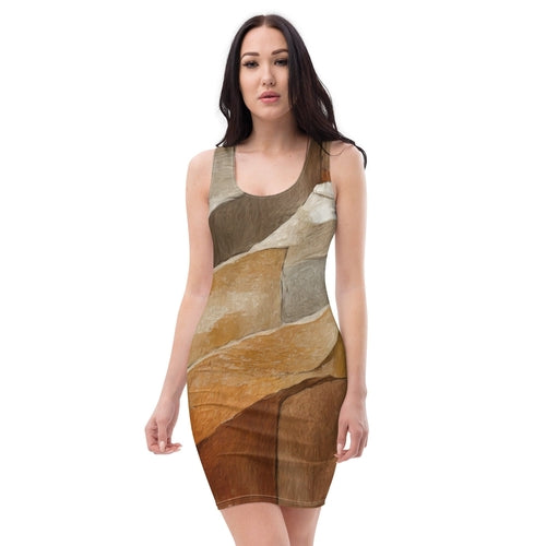 Womens Stretch Fit Bodycon Dress, Abstract Stone Pattern 6672