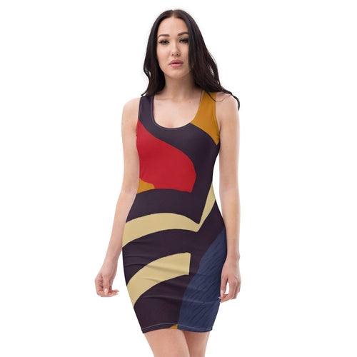 Womens Stretch Fit Bodycon Dress, Colorblock Print 29138