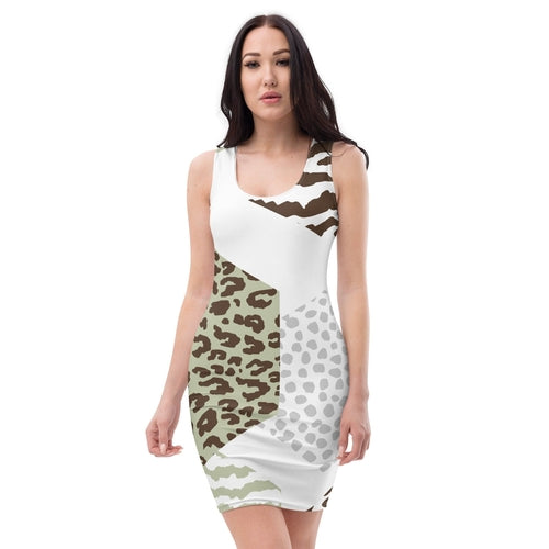 Womens Stretch Fit Bodycon Dress, Green Grey Hexagon Pattern