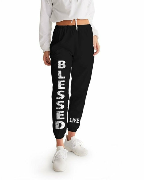 Womens Track Pants - Black & White Blessed Graphic Sports Pants