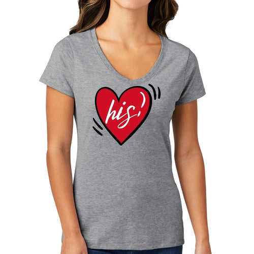 Womens V-neck Graphic T-shirt, Say It Soul His Heart, Couples